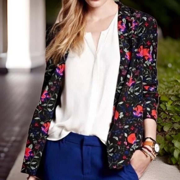 Joie Caviar Jordyn Silk Floral Mid-Length Blazer Size M - Picture 1 of 10